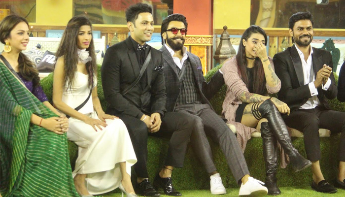 Ranveer Singh with the contestants inside the Bigg Boss house