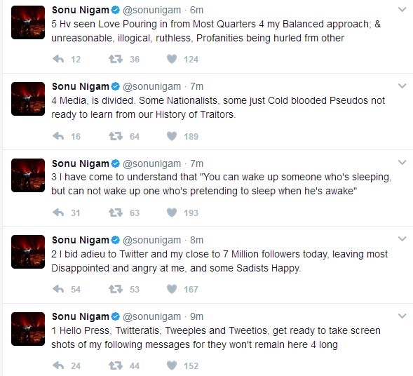 Sonu Nigam's Tweets before quitting Twitter