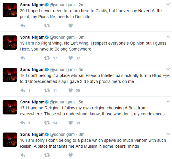 Sonu Nigam's Tweets before quitting Twitter