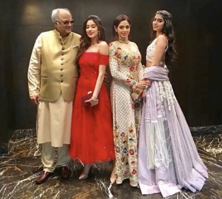 A file photo of Sridevi with Boney Kapoor, Janhvi and Khushi