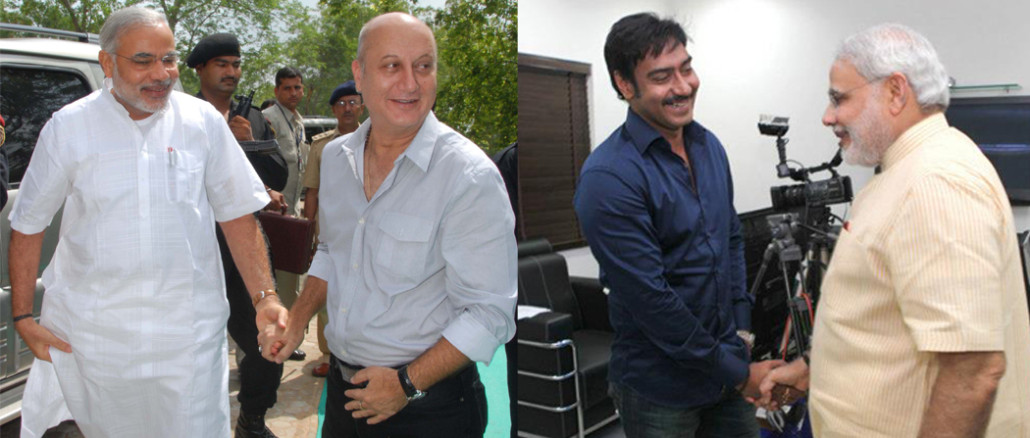 PM Narendra Modi with Anupam Kher and Ajay Devgn