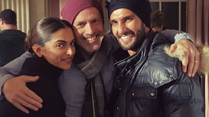 Deepika Padukone, D J Caruso and Ranveer Singh on the sets. Image Courtesy: Twitter
