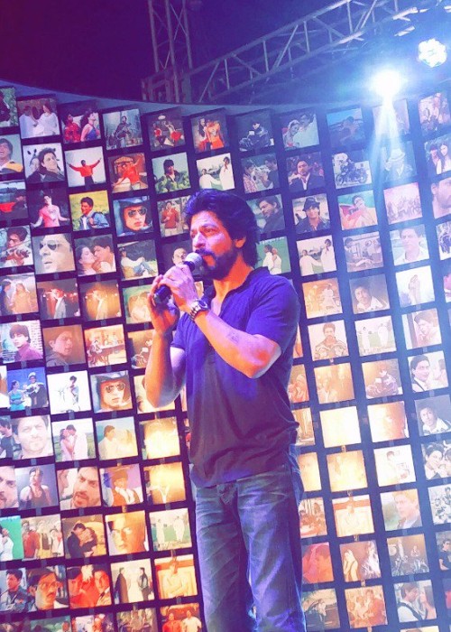 Shah Rukh Khan at Fan trailer launch at Yashraj Films Studios in Mumbai. Image Courtesy: Twitter