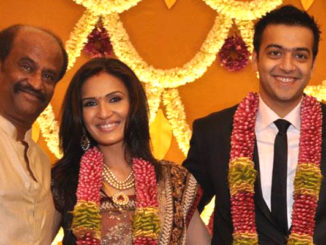 Rajinikanth with Soundarya and Ashwin Ramkumar on their wedding day Image Courtesy: Facebook