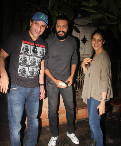 Saif Ali Khan, Riteish Deshmukh, Genelia D’souza snapped after dinner at Pali Bhavan