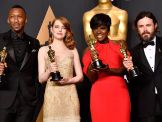 Actor in a Supporting Role Mahershala Ali, Actress in a Leading Role Emma Stone, Actress in a Supporting Role Viola Davis and Actor in a Leading Role Casey Affleck pose in the press room during the 89th Academy Awards