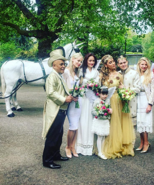 Sofia Hayat, Vlad Stanescu pose with guests at their Egyptian-themed wedding