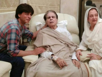 Shah Rukh Khan visits Dilip Kumar, Saira Banu. Image Courtesy: Twitter