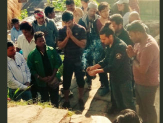 Sushant Singh Rajput and team seek blessings at Kedarnath temple. Image Courtesy: Twitter