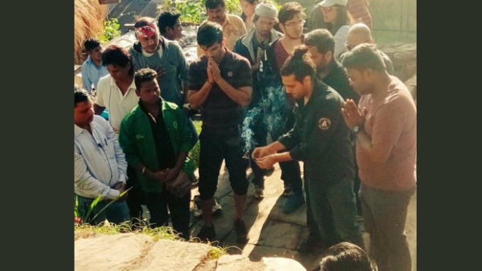 Sushant Singh Rajput and team seek blessings at Kedarnath temple. Image Courtesy: Twitter