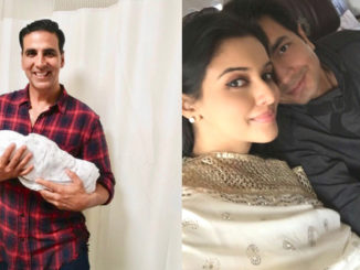 Akshay Kumar with Asin's baby; Asin with husband Rahul Sharma