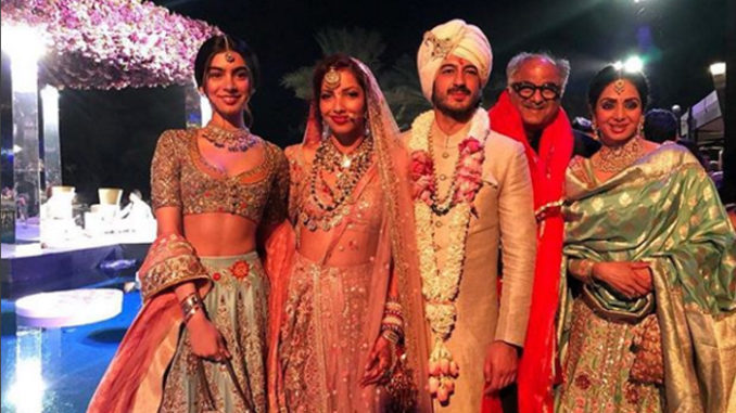 Sridevi with Boney Kapoor and Khushi at the wedding in Dubai